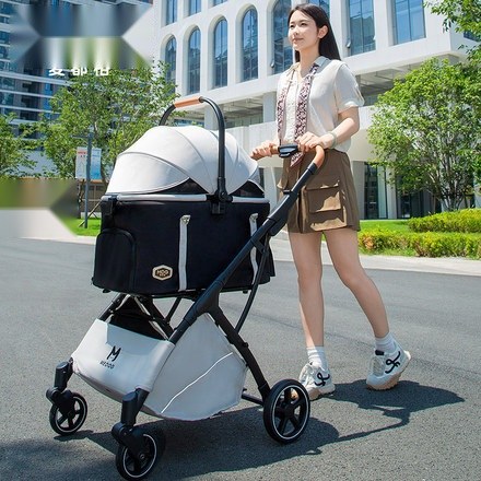 Large-dog pet stroller showing reinforced frame and wheel setup — pet stroller OEM frame and wheel material reference