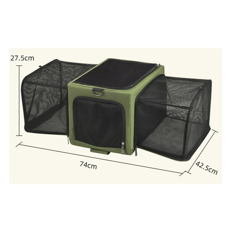 Rolling pet carrier in olive green with mesh side panels