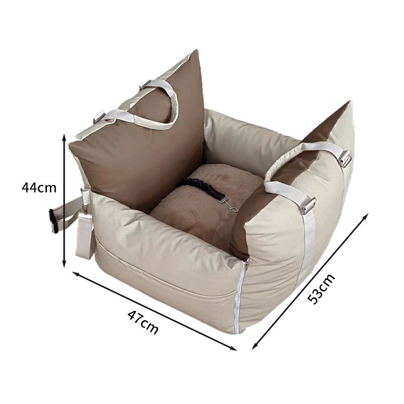 Booster Pet Car Carrier Bag with Safety Leash, Beige - Pet Carrier Bag from Cat Knight