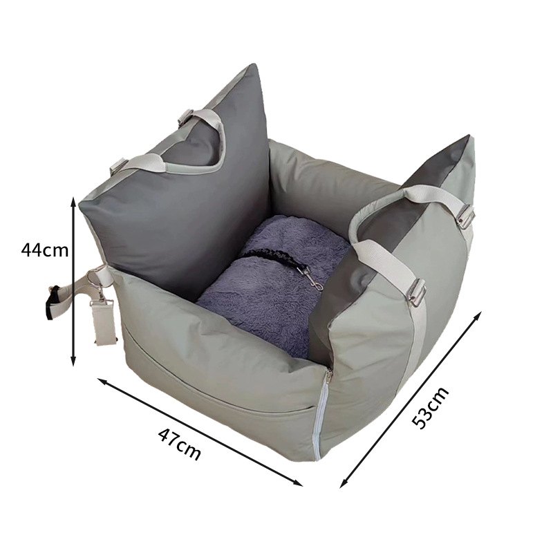 Booster Pet Car Carrier Bag with Safety Leash, Grey - Pet Carrier Bag from Cat Knight