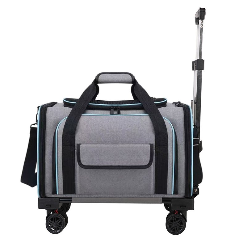 Foldable Rolling Pet Carrier with Wheels and Telescopic Handle, Grey - Pet Carrier Bag from Cat Knight