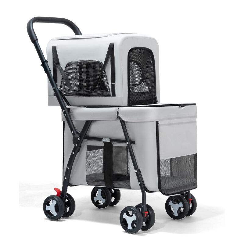 Double Pet Stroller Basket in Light Grey - view 2
