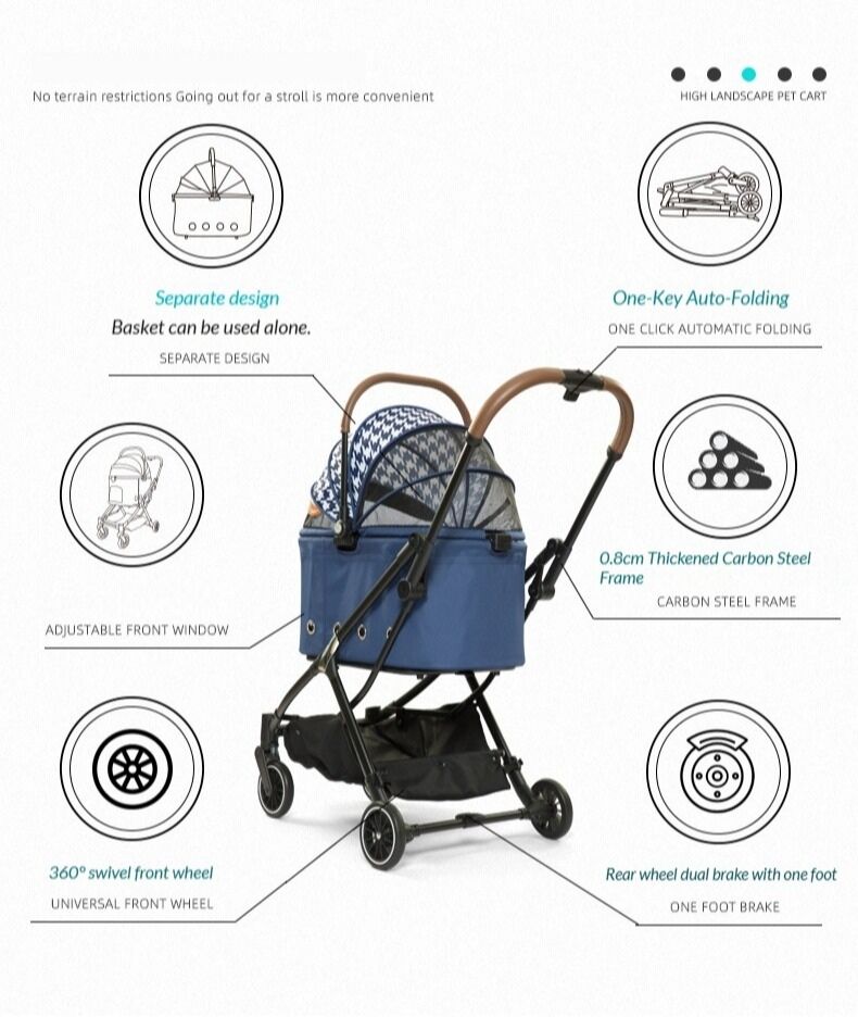 2-in-1 Detachable Pet Stroller with Adjustable Roof - view 3